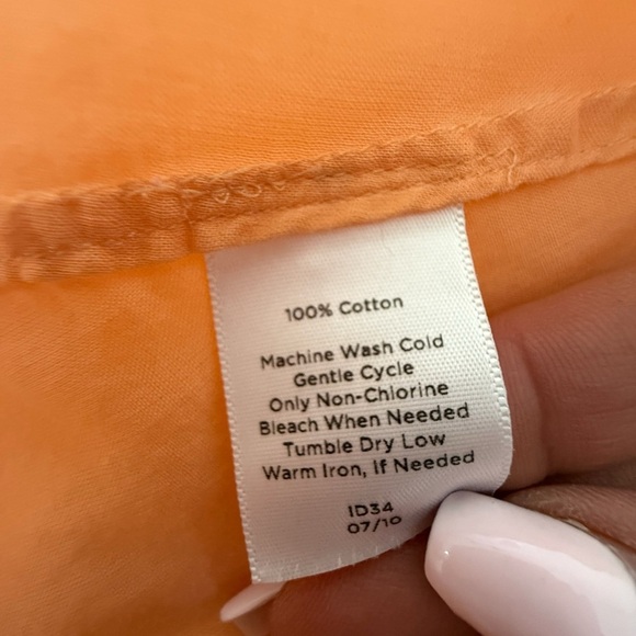 Talbots W’s Cotton Semi-Sheer Ruffle Blouse 10 Orange Long Sleeve Button Down - Picture 6 of 8